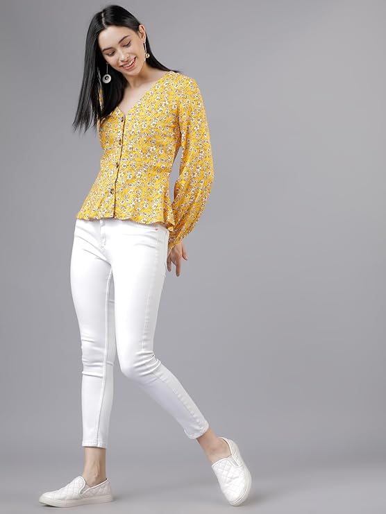 Tokyo Talkies Women's Long Sleeves V-Neck Printed Tops| Stylish Casual wear - Image 3
