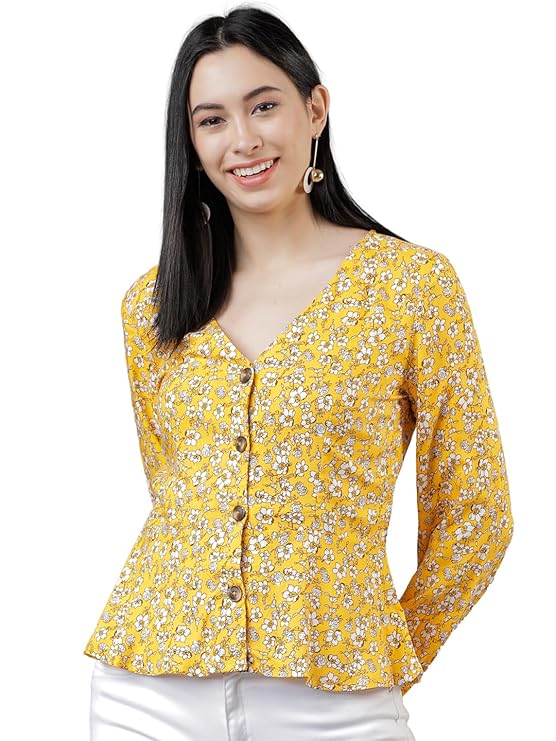 Tokyo Talkies Women's Long Sleeves V-Neck Printed Tops| Stylish Casual wear